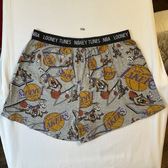 VINTAGE Los Angeles Lakers Men Sleepwear L Gray Looney Tunes Boxer Shorts NBA - Picture 8 of 9